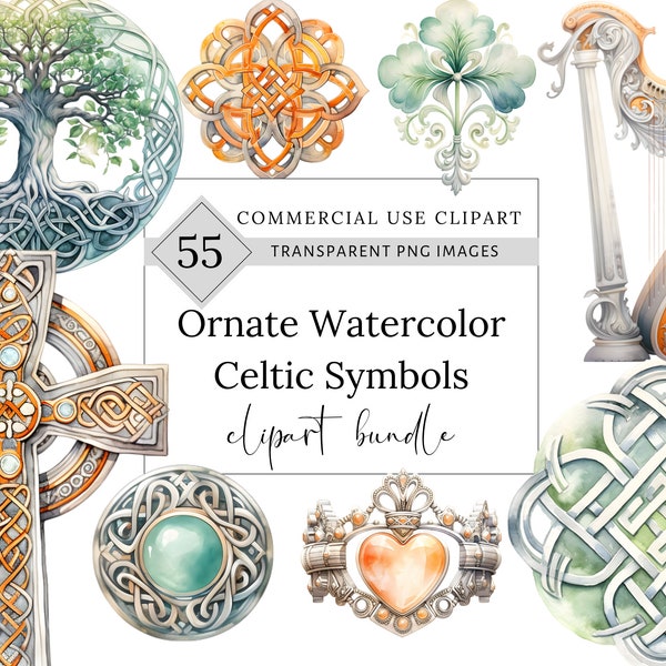 Watercolor Ornate Celtic Symbol Clipart, St. Patrick’s Day PNG, Irish Clip Art, Triskelion PNG, Floral Shamrock, Celtic Tree of Life svg