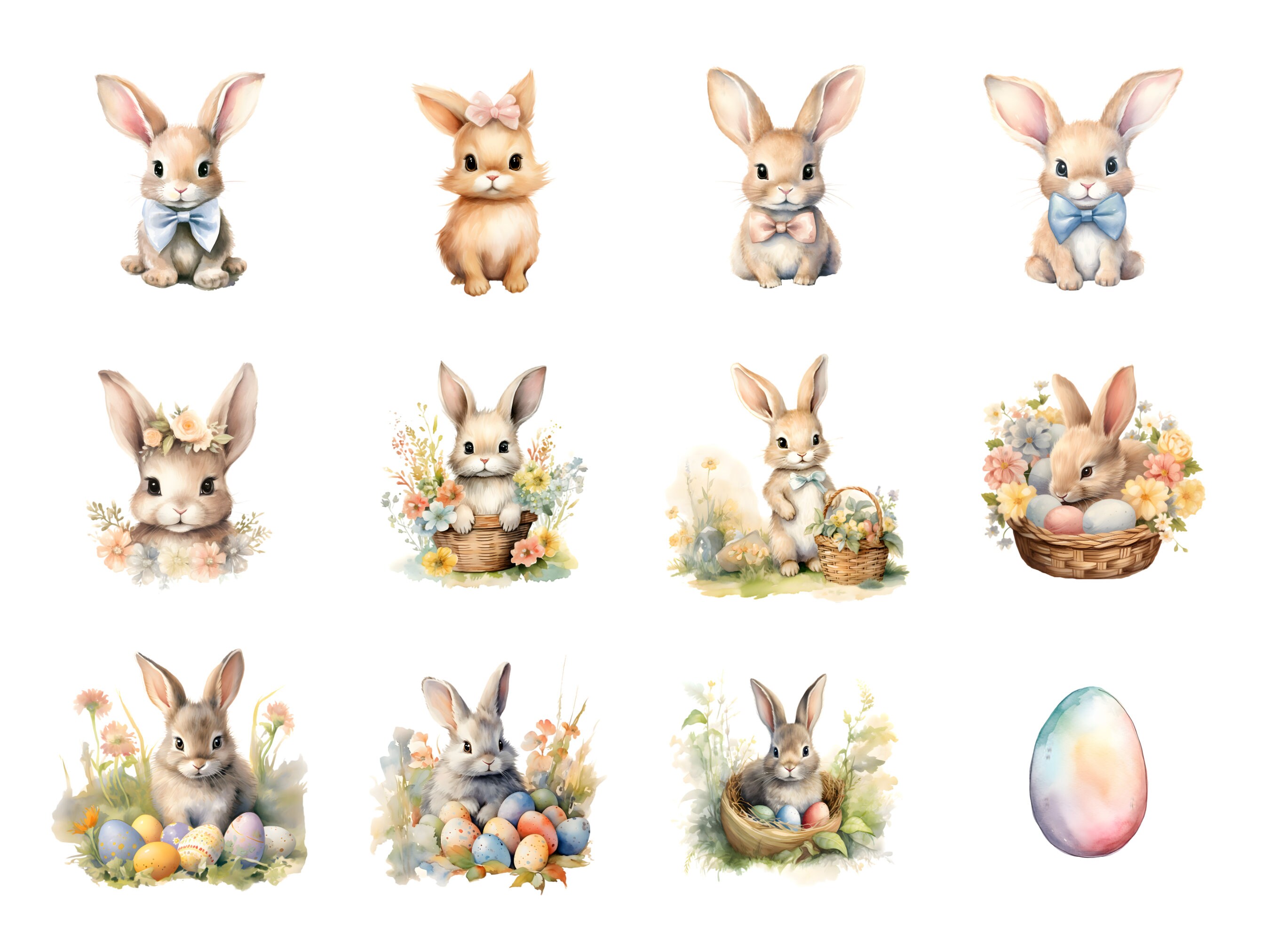 Watercolor Easter Bunny Clipart, Floral Bunnies Collection, Cute Bunny ...
