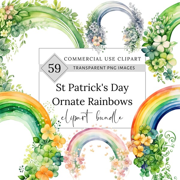 St Patricks Day Watercolor Rainbow Clipart, Pink St Paddys day PNG, Leprechaun ornate Rainbow svg, Luck of the Irish sublimation, Commercial