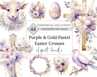 Watercolor Purple Easter Christian Cross Clipart, Religious graphics png, Resurrection svg, Baptism illustration Cute Lamb Easter invitation