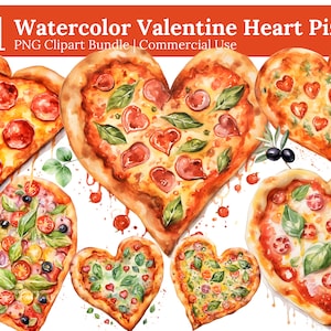 Clipart de pizza de coração aquarela, pizza de dia dos namorados PNG, download digital de pizza clipart, fatia de pizza PNG, clipart de dia dos namorados, uso comercial