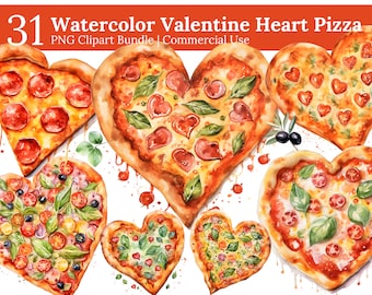 Watercolor Heart Pizza Clipart, Valentine Pizza PNG,  Digital Download Pizza Clipart, Pizza Slice PNG, Valentine Clipart, Commercial Use
