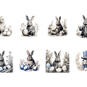 Vintage Easter Bunny Clipart, Ink Sketch illustrations, Victorian Easter Rabbit Decor, Retro Easter PNG, Easter invitations, Junk Journal