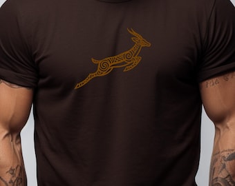 Camiseta Brown Tribal Springbok BOKKE / Rugby Sudafricano, Gráfico Animal