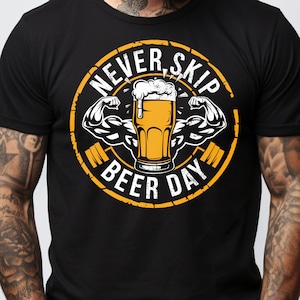 Beer Day,  Skull T-Shirt Short Sleeve T for Men, Gym, Gothic Fashion Skull Crossbones Metal Punk Pirate Biker Rock, gift for him, black, dad