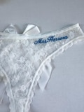 Personalized White Bridal Thong with Cursive Font| Embroidered Thong/ Panty| Something Blue| Wedding Underwear| Bridal Gift| Bridal Panty
