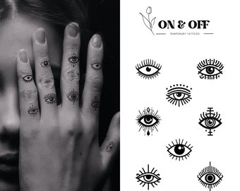 Tiny Temporary Tattoo | Evil Eye Tattoo Pack x 9 units | Tiny Eye | Fake Finger Tattoo | Last 2-5 days | gift for her | Skin Safe