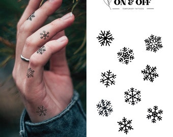 Tiny Temporary Tattoo | Snowflakes Pack x 9 units | Winter Snow Crystals | Last 2-5 days | Skin Safe | no shiny texture