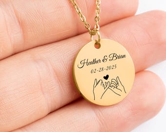 Wedding Personalized Gold Necklace Custom Engraved Anniversary For Her Engagement Wedding Gift Newlywed Gift For Couple 18K Gold Plated