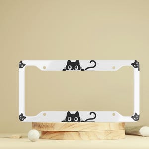 Cute Cat License Plate Frame Car Accessory for Cat Lover Animal Themed Car Decor Pet Owner Gift Unique Car Accessory Funny Peeking Black Cat