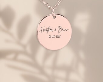 Wedding Personalized 18K Rose Gold Necklace Custom Engraved Anniversary Gift  For Her Engagement Wedding Gift Newlywed Gift For Couples