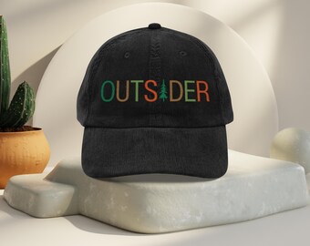 Outsider Embroidered Vintage Corduroy Cap Unique Outdoor Hat Great for Hiking Camping Casual Outings Perfect Gift for Adventurers Lovers