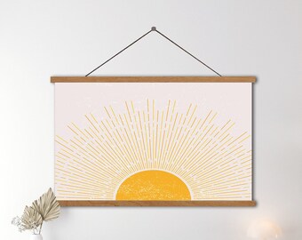 Sun with Rays Prints,Canvas Wall Art, Mid Century Modern Home Artwork, Neutral Boho Decor for Bedroom