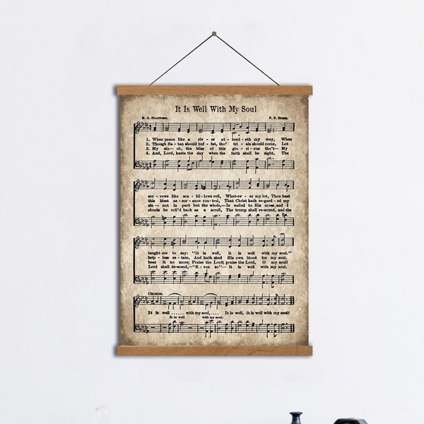 Hymn Vintage song page art,It Is Well With My Soul Print,Vintage Sheet Music,Aged Antique Hymn, Inspirational Quote, Scrapbook Collage