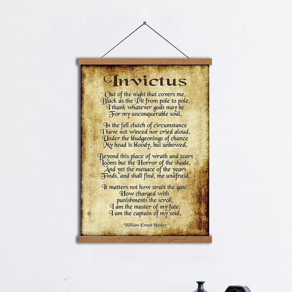 Invictus poem print by William Ernest Henley, Invictus I am the master of my fate, Minimalist typography for office and home wall art