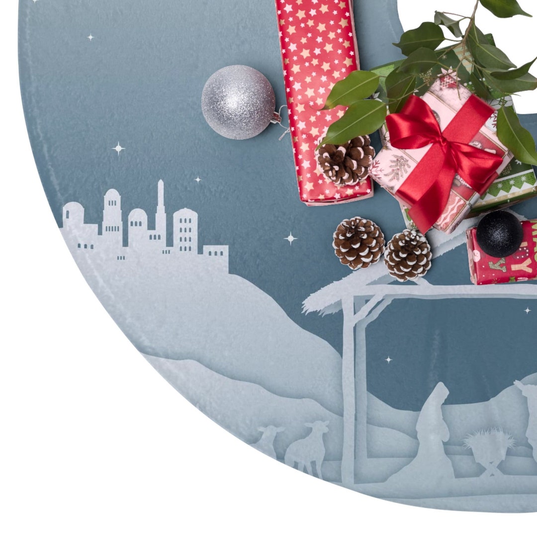 Luxury Nativity Scene Christmas Tree Skirt. Printed Tree Skirt. Christmas Decor. Holiday Home