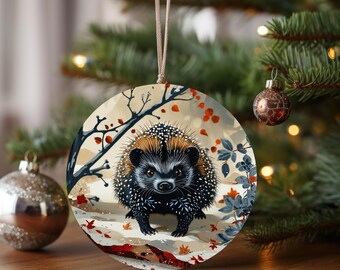 Spiky Hedgehog Ornament Ceramic | Woodland Animal Christmas Decoration