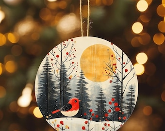 Ceramic Ornament: Scandinavian Christmas Decor, Swedish Norwegian Winter Birds, Holiday Gift, Tree Decoration