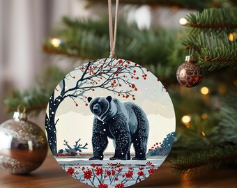 Winter Bear Ceramic Ornament | Star Shape, Holiday Tree Decoration