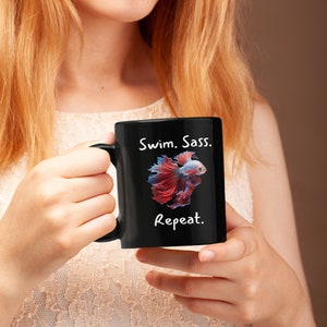 Swim. Sass. Repeat. Betta Coffee Mug Fish Dad Betta Fish Mom Mug Pet Fish Mug | Aquariums | Betta Gift
