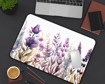 Lavender Wildflower Watercolor Desk Mat 4 | Cottagecore Mouse Pad | Botanical Desk Mat | Nature Desk Mat | Cute Desk Mat | Plant Desk Mat
