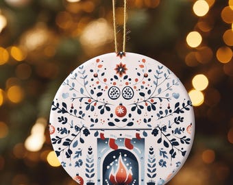 Ceramic Ornament: Scandinavian Christmas Decor, Swedish Norwegian, Holiday Gift, Tree Decoration, Winter Wonderland - Christmas Ornament