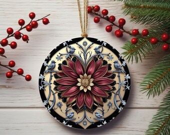 Ceramic Ornament, Wreath Birds Heart Design. Christmas Tree Decor, Holiday Gift, Home Decoration, Ornament Gift, Holiday Decor