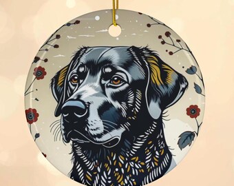 Black Labrador Portrait Ceramic Ornament | Dog Holiday Decor | Scandinavian Design