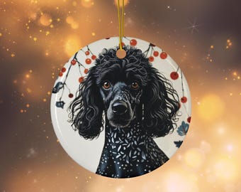 Black Poodle Portrait Ornament | Ceramic Round Ornament