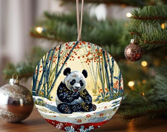 Panda Illustration Ceramic Ornament | Christmas Tree Decoration