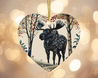 Woodland Moose Ceramic Ornament | Round, Set of 3 Shapes