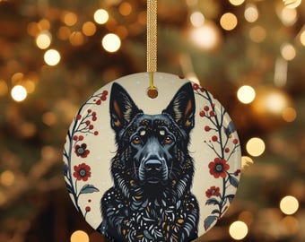 German Shepherd Scandinavian Christmas Ceramic Ornament | 2 Shapes