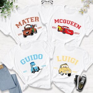 Car Movie Characters Couple Shirt, Lightning McQueen Sally Shirt, Personalized Friend Gift, Doc Hudson Luigi Guido, Cartoon Funny T-Shirt