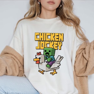 Shirts Gamer Gift, Chicken Jockey Shirt, Mincraft Movie Shirt, Cartoon Graphic Shirt V3, Quirky Tee for Chicken Lovers Shirt