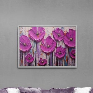 Purple Flower Canvas Art Print, Oilpainting-like Framed Wall Decor, Purple Home Decor, Gift for Her, Unique Botanical Wall Art,Ready to Hang