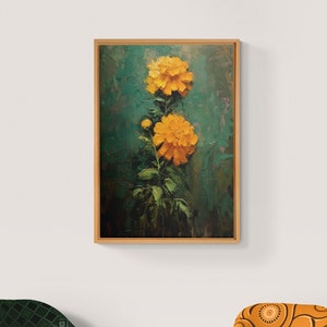 Orange Flower Canvas Wall Decor, Oilpainting-like HighQuality Printable Home Decor, Abstract Background Wall Art, Refreshing Office Painting