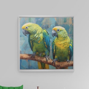 Beautiful Parrots Canvas Wall Art, Green Parrots Canvas Wall Decor, Animals Home Art, High Quality Animals Print on Canvas, Animals Art