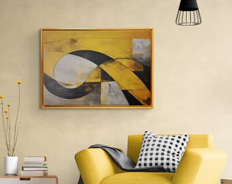Yellow Black and White Abstract Canvas Wall Art, Yellow Home Wall Decor, Modern Abstract Housewarming Gift, Unique Wall Decor