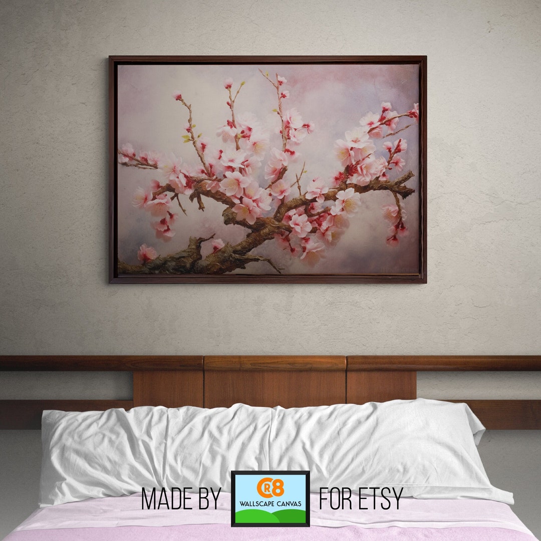 Cherry Blossom Canvas Wall Art, Floral Sakura Home Decoration, Pink ...