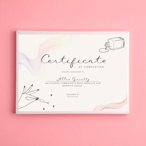Certificato di completamento del corso di manicure e pedicure modificabile, modello di certificato stampabile, certificato di formazione in estetica, certificato digitale