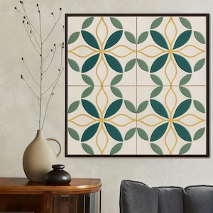 Capri Garden Mediterranean Tile - Teal & Green Petal Design - Printable Tile Art - Mediterranean Pattern Download - Artwork by Nicole Tout