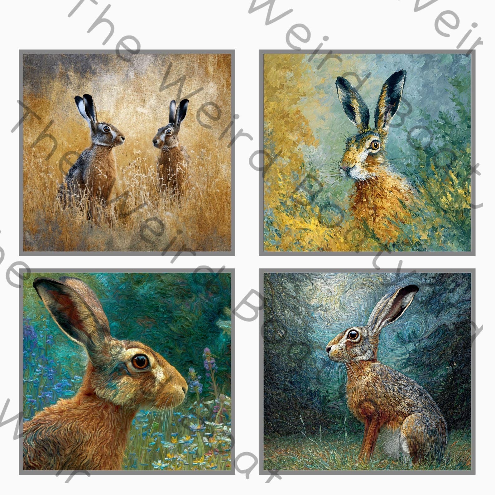 Monet Rabbit Monet Hares PNG Clipart Bundle, Impressionist Rabbit Art (digital ...
