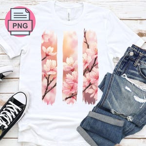 Kirschblüte Pinselstrich PNG | Sakura Florales digitales Design für Handwerk, Sublimation und Print-on-Demand, Trending Brushstroke Shirt Design