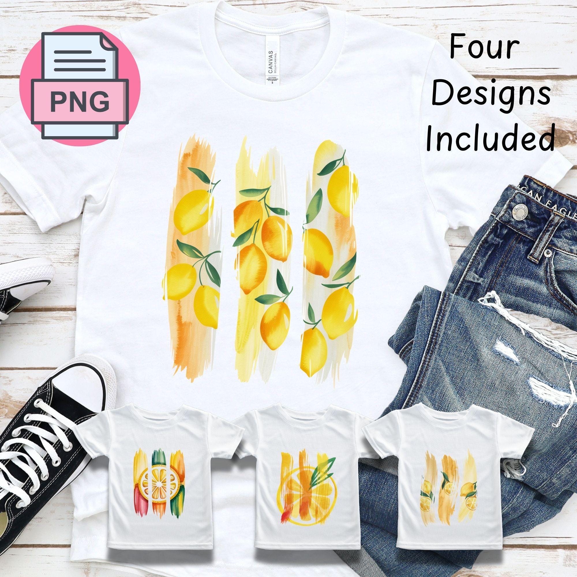 Lemon Brushstroke PNG Set of 4 | Vibrant Lemon Clipart for POD, Sublimation, Crafts | Trendy Yellow Citrus Brush Stroke Design, Lemon PNGs