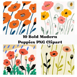 10 audacieux modernes coquelicots PNG Clipart, images de coquelicot, graphiques coquelicot, clipart floral moderne, pavot PNGs, jour du souvenir, art du coquelicot