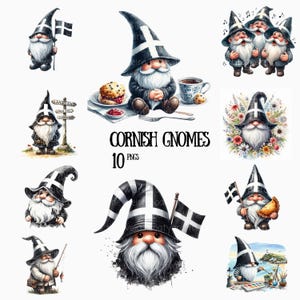 Watercolor Cornish Gnomes Clipart: Cornwall Scenes (PNG Digital Download)
