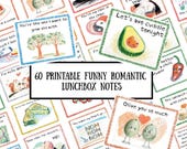 60 Funny Romantic Lunchbox Notes: Crayon Style Love Messages (A4 PDF Digital Download)