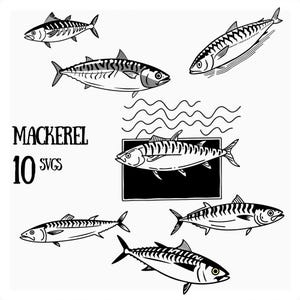 10 cliparts SVG maquereau, fichiers SVG avec arrière-plan transparent, images esthétiques de pêcheur, travaux manuels et cartes, évolutif pour impression à la demande