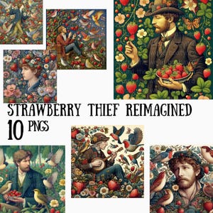 10 PNG inspirés de William Morris | Art vibrant de voleur de fraises réinventé | Impressions numériques pour sublimation et travaux manuels, parfaites pour les cartes