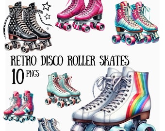 Clipart di pattini a rotelle retrò da discoteca: grafica PNG funky (confezione da 10)